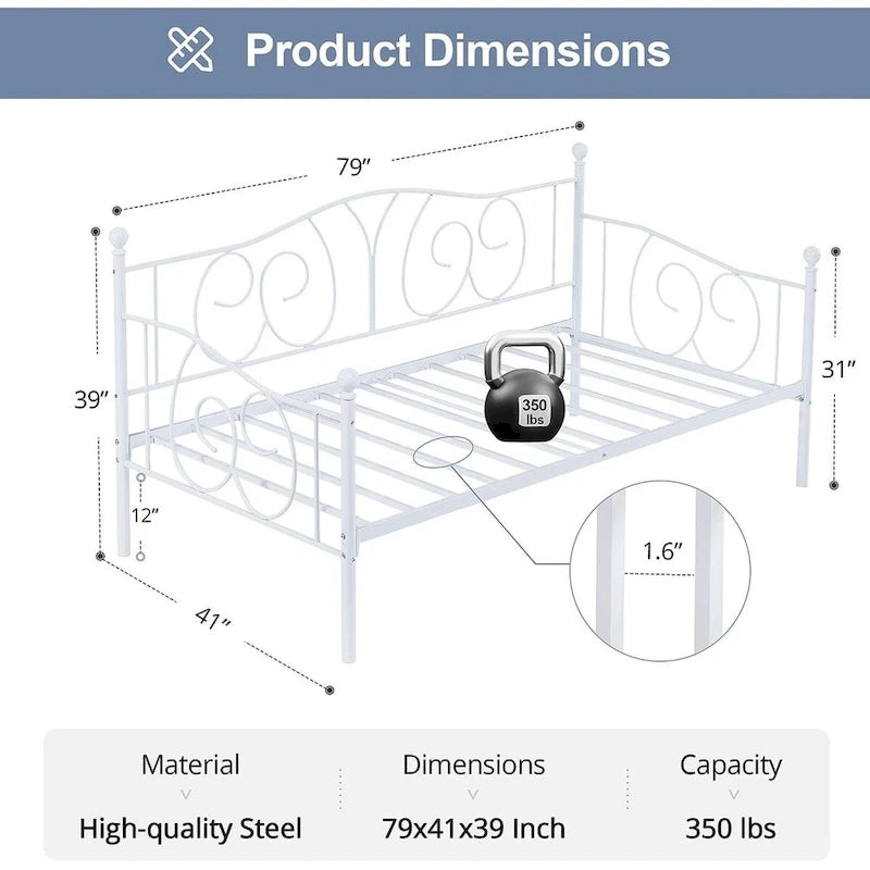Javlergo Twin Metal Daybed Frame with Slats, Classic Mattress Foundation, No Box Spring Needed