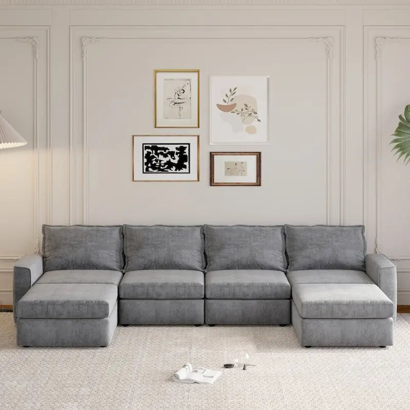 U Shaped Reversible Sectional Sofa with Ottoman