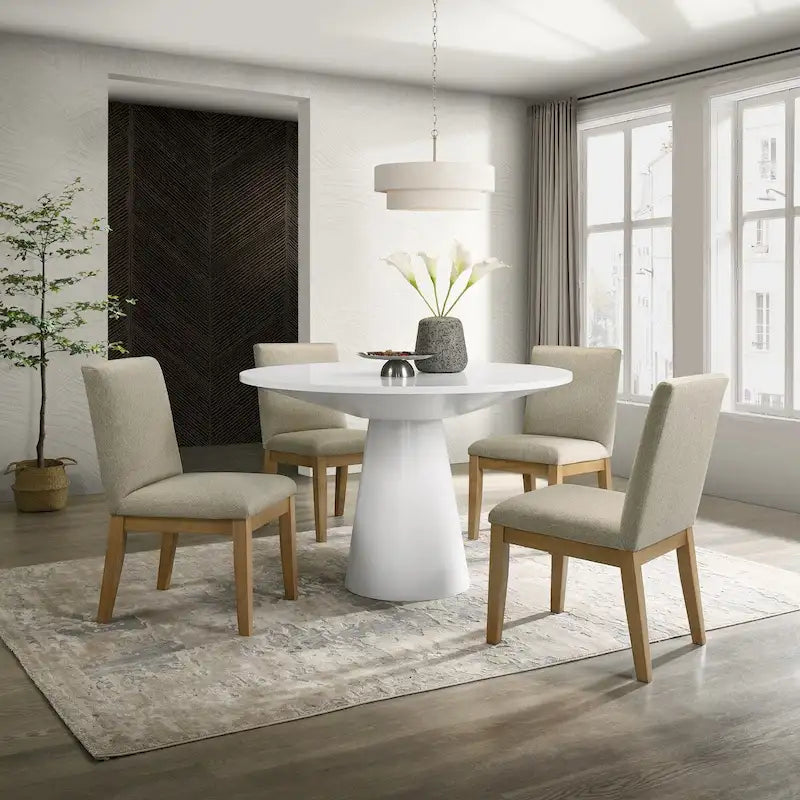 Roundhill Rocco 5-Piece 48 Pedestal Dining Set, Round Pedestal Table with 4 Chairs