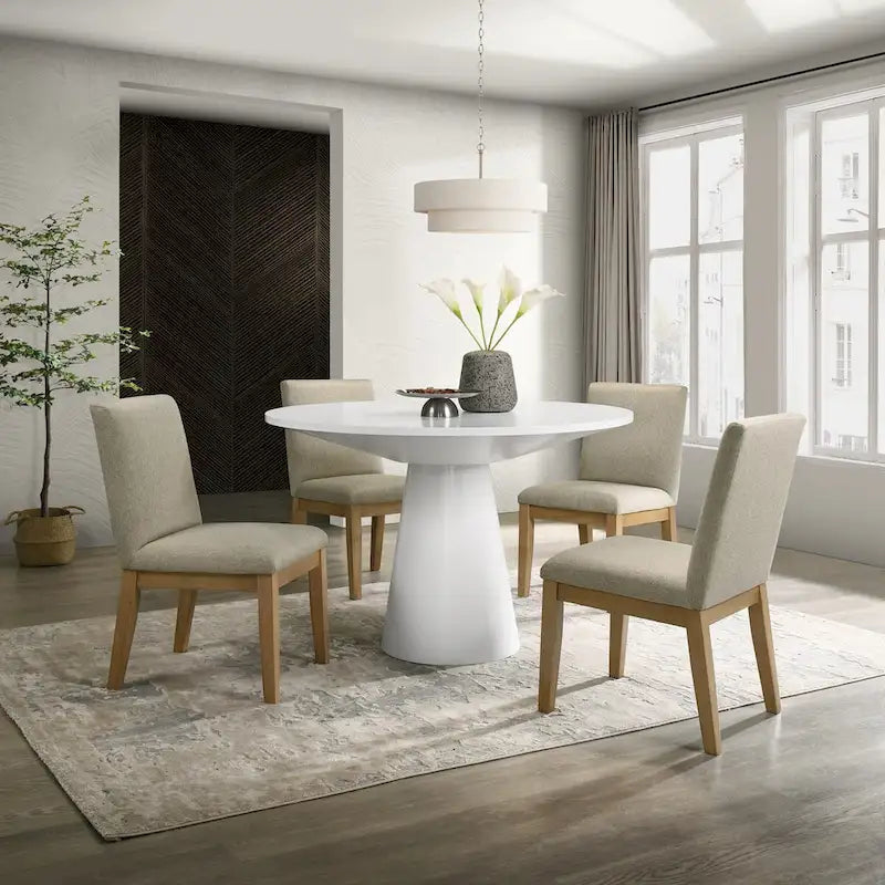 Roundhill Rocco 5-Piece 48 Pedestal Dining Set, Round Pedestal Table with 4 Chairs
