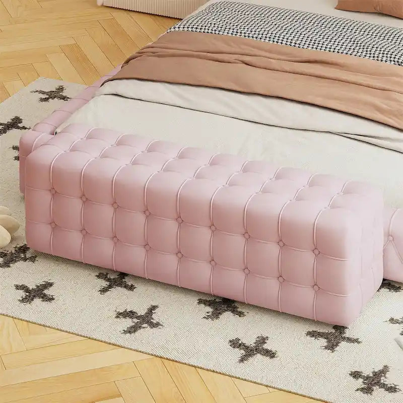 All Covered Velvet Upholstered Ottoman,Rectangular Footstool