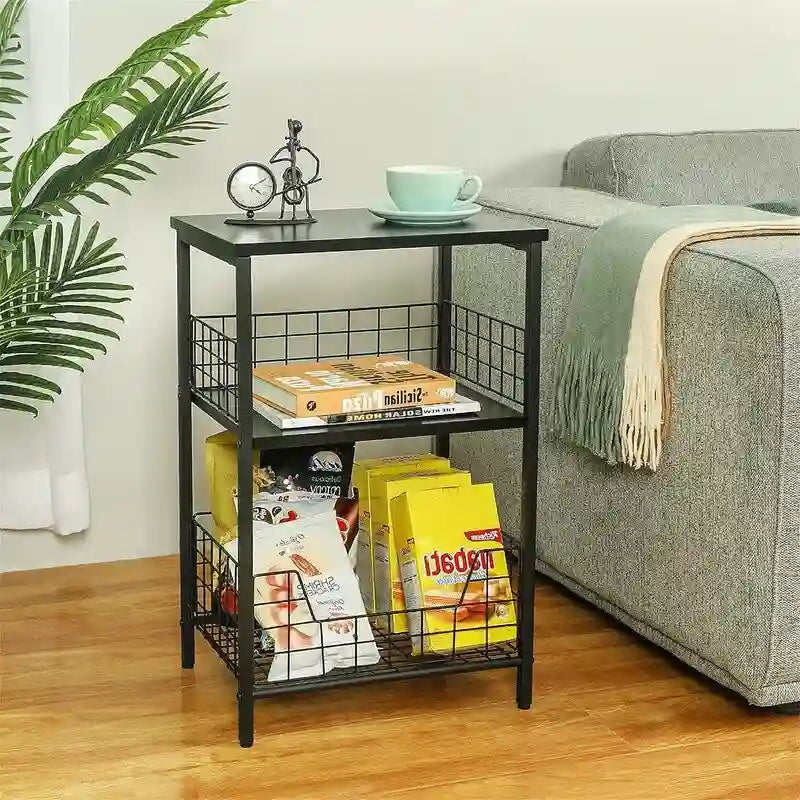 Industrial Retro Side Table Nightstand Storage Shelf - 11.8D x 15.7W x 25H