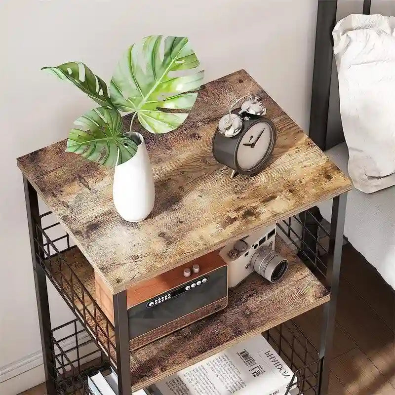 Industrial Retro Side Table Nightstand Storage Shelf - 11.8D x 15.7W x 25H