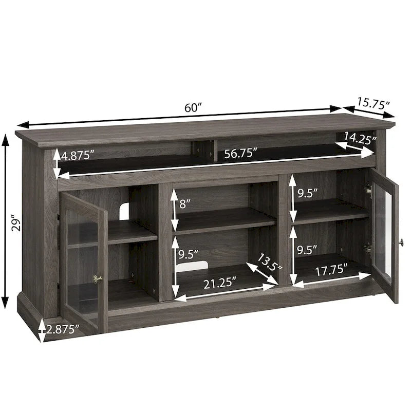 60 Wood TV Stand with Storage Space and Cable Management Cutouts