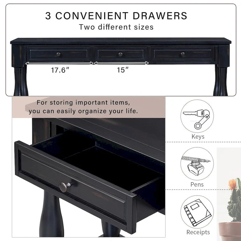 63inch Console Table,Long Sofa Table with Drawers and Shelf,French Country Entryway Table
