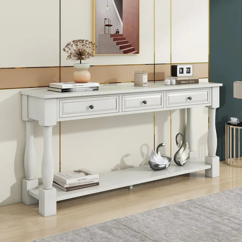 63inch Console Table,Long Sofa Table with Drawers and Shelf,French Country Entryway Table