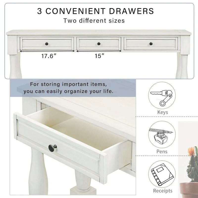 63inch Console Table,Long Sofa Table with Drawers and Shelf,French Country Entryway Table