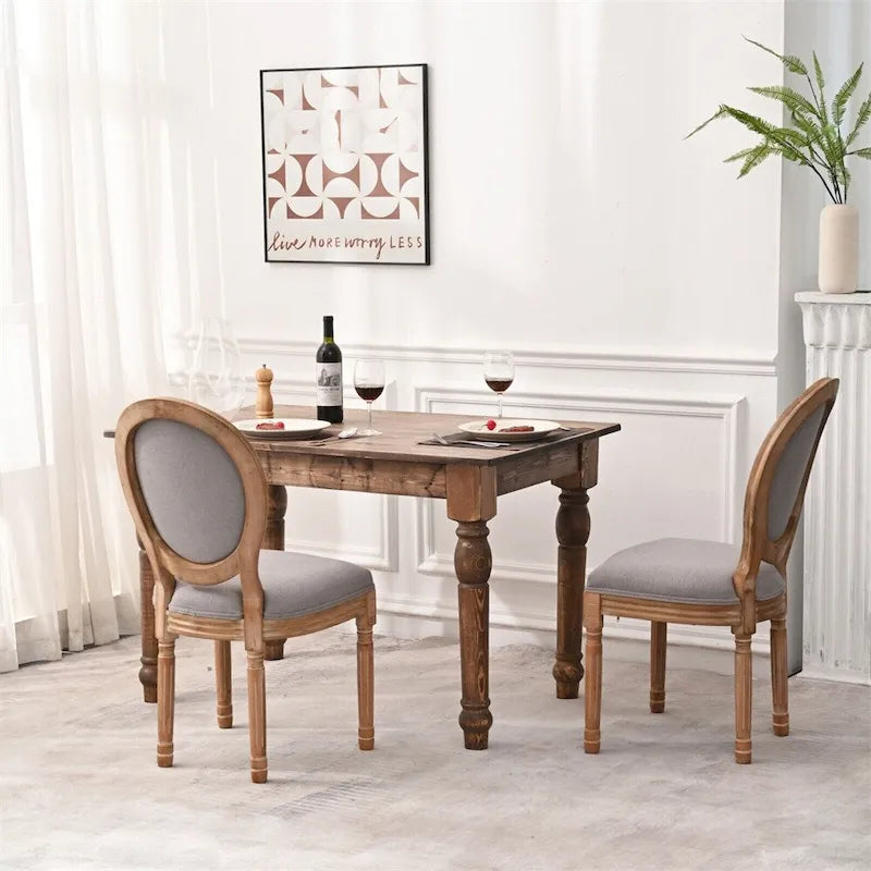 French Country Dining Chairs with Round Back Set of 2,Solid Wood Legs