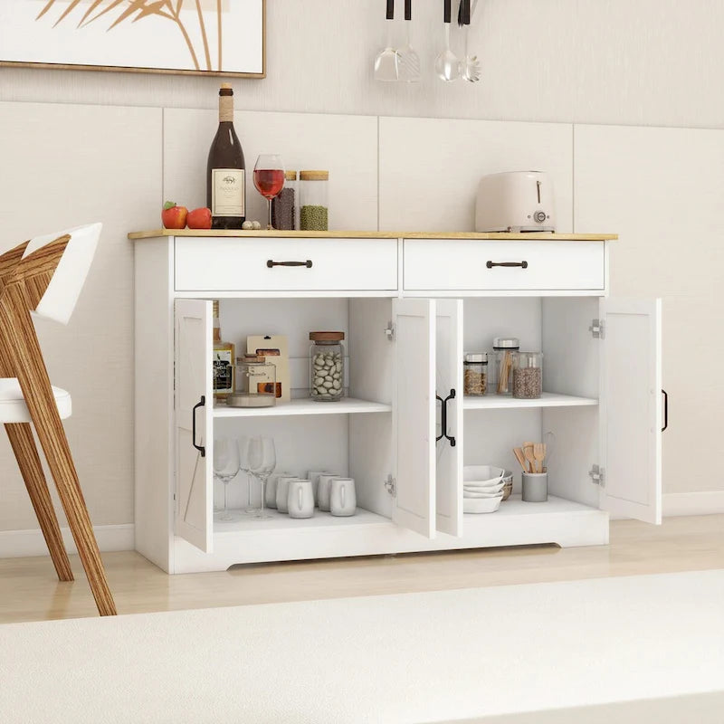 Farmhouse Buffet Cabinet: Rustic Charm with 2 Drawers, 4 Doors
