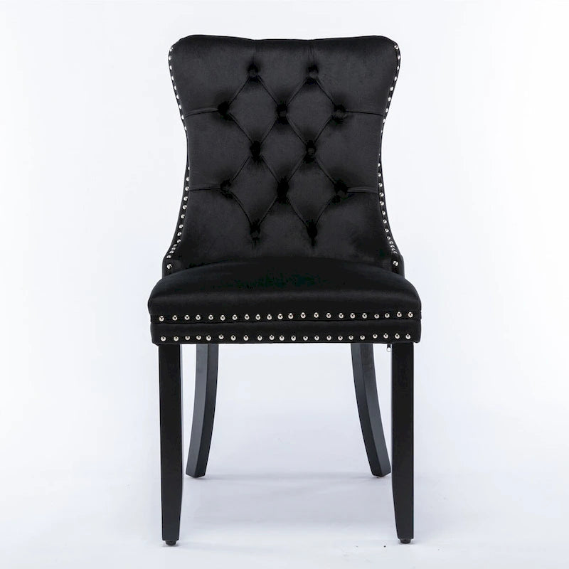 Modern, High-end Tufted Solid Wood Contemporary Velvet Upholstered Dining Chair with Wood Legs Nailhead Trim 2-Pcs Set
