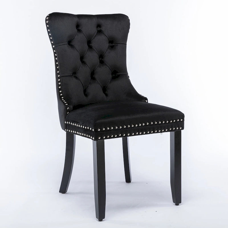 Modern, High-end Tufted Solid Wood Contemporary Velvet Upholstered Dining Chair with Wood Legs Nailhead Trim 2-Pcs Set