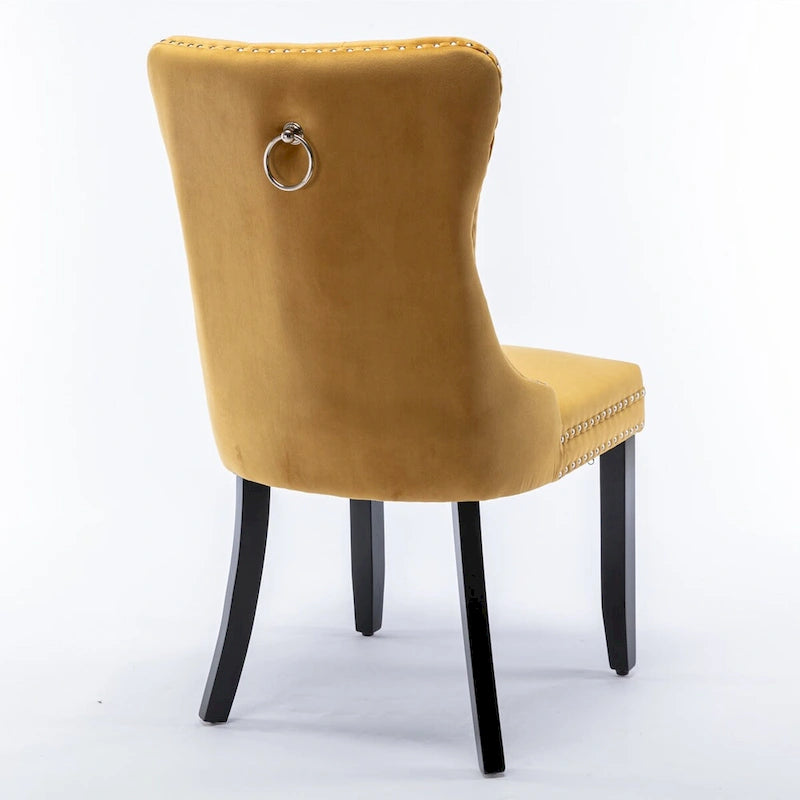 Modern, High-end Tufted Solid Wood Contemporary Velvet Upholstered Dining Chair with Wood Legs Nailhead Trim 2-Pcs Set