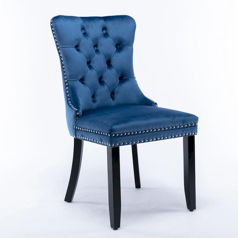 Modern, High-end Tufted Solid Wood Contemporary Velvet Upholstered Dining Chair with Wood Legs Nailhead Trim 2-Pcs Set