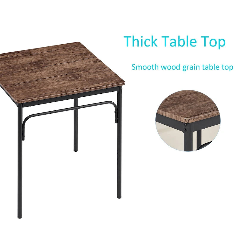 Javlergo 3-Piece Dining Table Set, Kitchen Wood Square Table and Chairs for 2, Rustic Brown