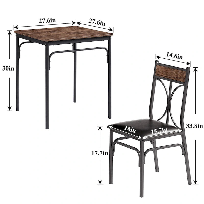 Javlergo 3-Piece Dining Table Set, Kitchen Wood Square Table and Chairs for 2, Rustic Brown