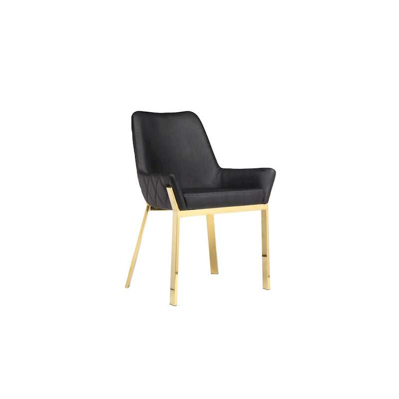 Fuma 23 Inch Dining Accent Chair Set of 2, Tufted, Black Faux Leather, Gold