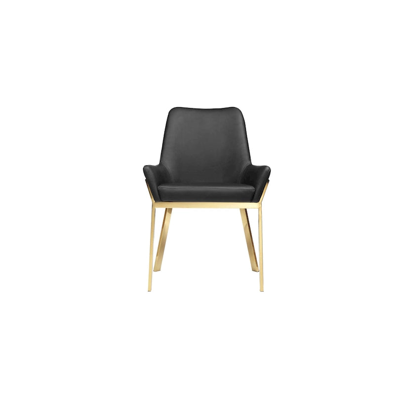 Fuma 23 Inch Dining Accent Chair Set of 2, Tufted, Black Faux Leather, Gold