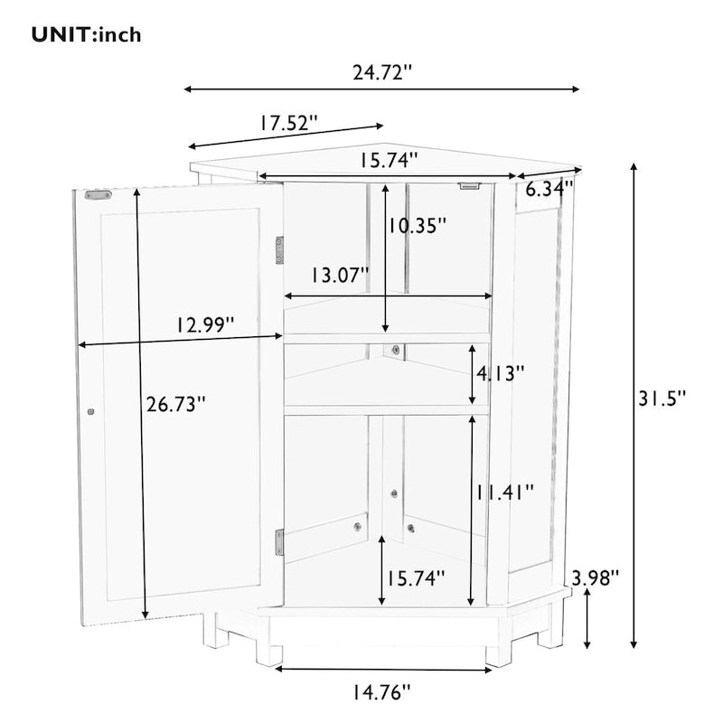 Bathroom Cabinet Triangle Corner Storage Cabinet with Shelf Modern Style - 17.5 L x 17.5 W x 31.4 H