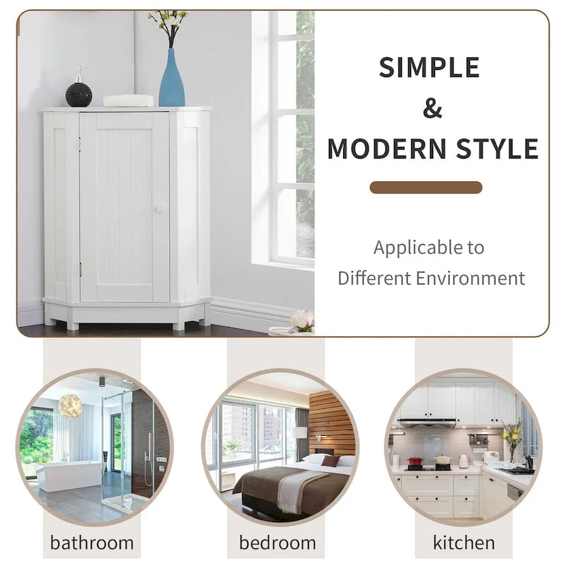 Bathroom Cabinet Triangle Corner Storage Cabinet with Shelf Modern Style - 17.5 L x 17.5 W x 31.4 H