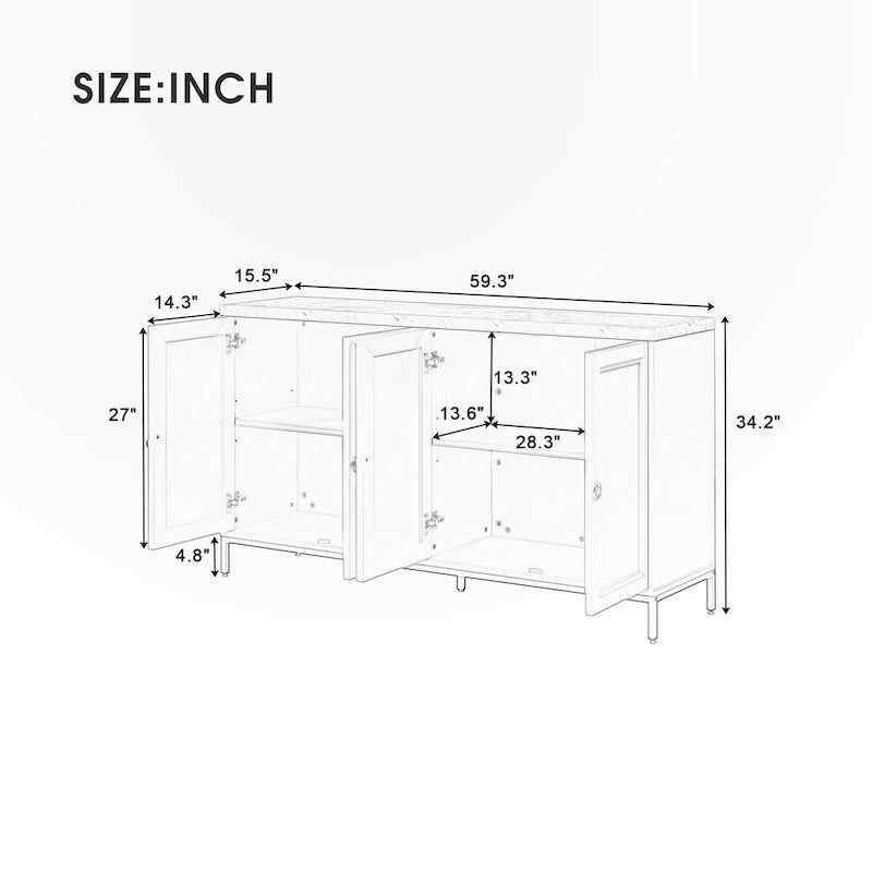 Modern Sideboard with Metal Handles for Living Room
