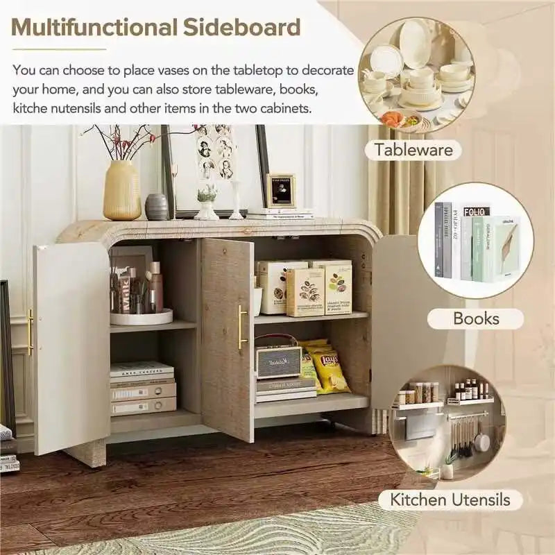 Retro Minimalist Curved Sideboard with Adjustable Dividers