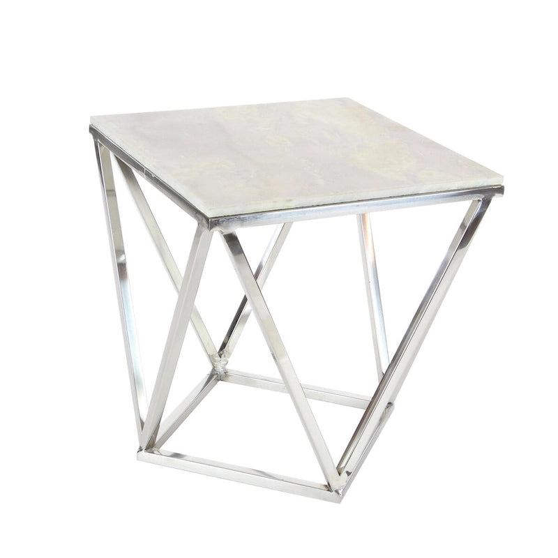 Stainless Steel Metal Side End Accent Table with Marble Top - Silver - Roche River Decor