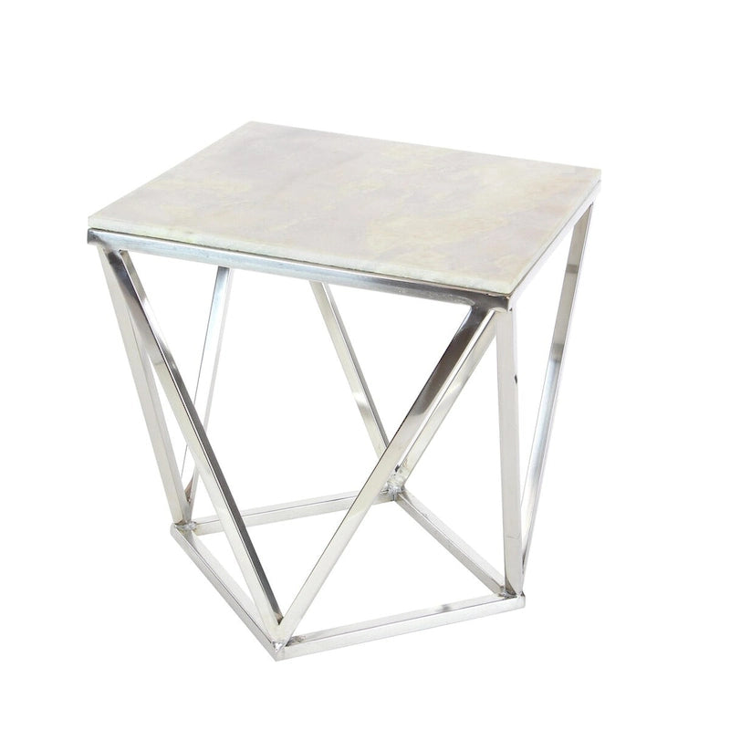 Stainless Steel Metal Side End Accent Table with Marble Top - Silver - Roche River Decor