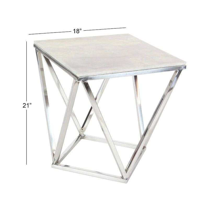 Stainless Steel Metal Side End Accent Table with Marble Top - Silver - Roche River Decor