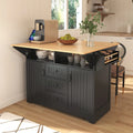 55.7Kitchen Island,2 Drop Leaf,Rolling Kitchen Cart on 5 Wheels,Power Outlet,Folding Dining Table,Spice & Towel Rack,3 Drawers